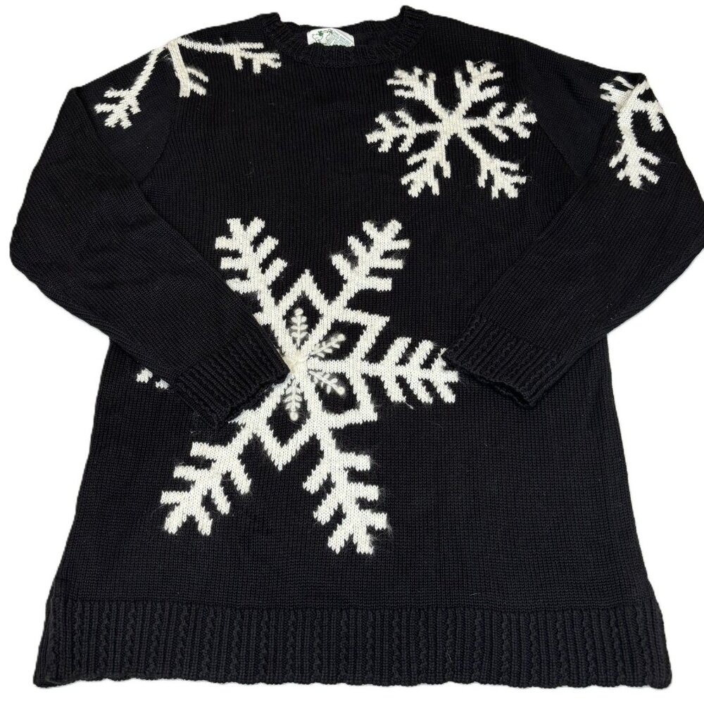 The Quacker Factory Women's XS Black White Snowflake Beaded Pullover Sweater
